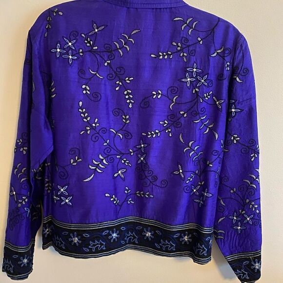 Chico’s Purple 100% Silk Embroidered Button Front Jacket Women’s Size Small - Picture 5 of 7